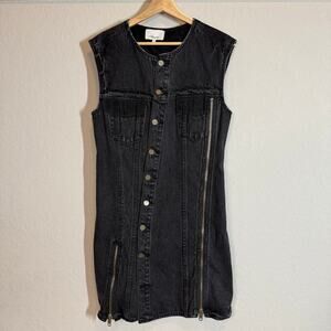 Women's 3.1 Phillip Lim Black Denim Asymmetrical Button Front Zipper Detail Sz 6